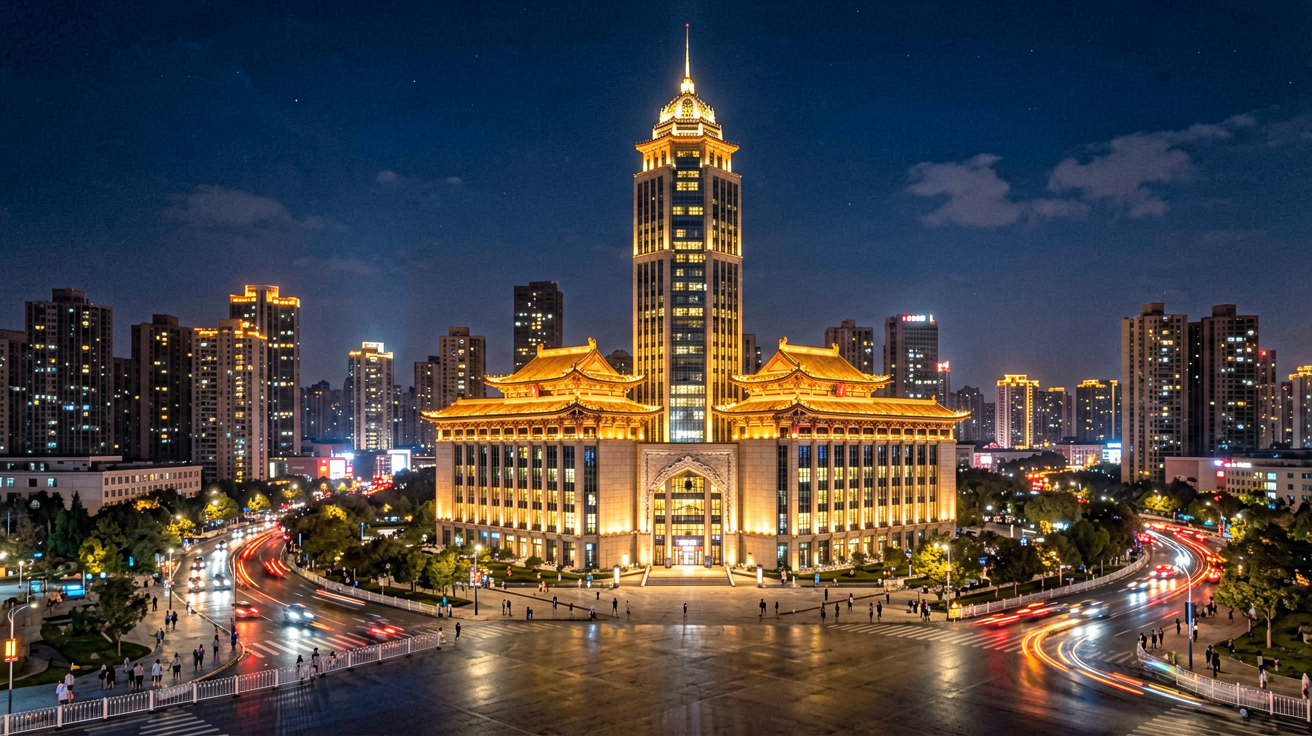 银河集团城市地标建筑夜景